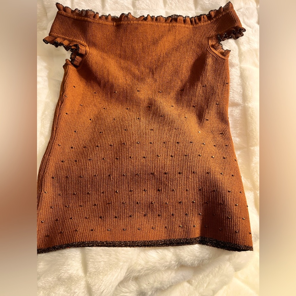 Essendi gorgeous Silk ribbed (with beading) top  Size:M, NWT